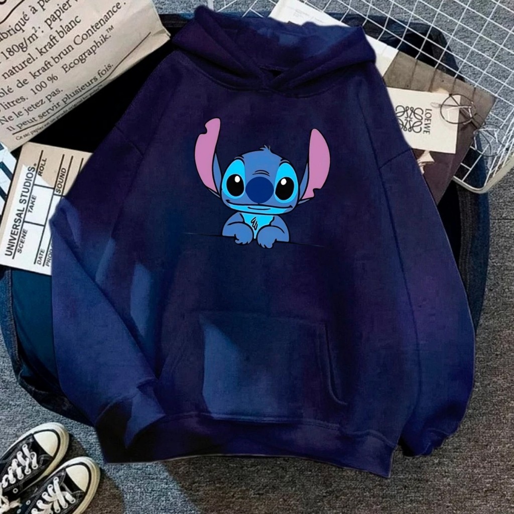 Moletom Lilo Stitch Bracinho Unissex Canguru Capuz Flanelado Blusa de Frio Inverno