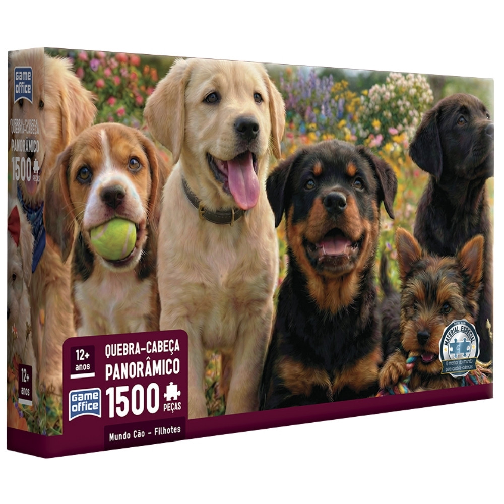 QUEBRA CABEÇA PANORÂMICO MUNDO CÃO FILHOTES 1500 PEÇAS TOYSTER PUZZLE CACHORRO CÃO JARDIM ANIMAIS
