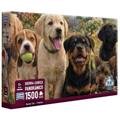 QUEBRA CABEÇA PANORÂMICO MUNDO CÃO FILHOTES 1500 PEÇAS TOYSTER PUZZLE CACHORRO CÃO JARDIM ANIMAIS