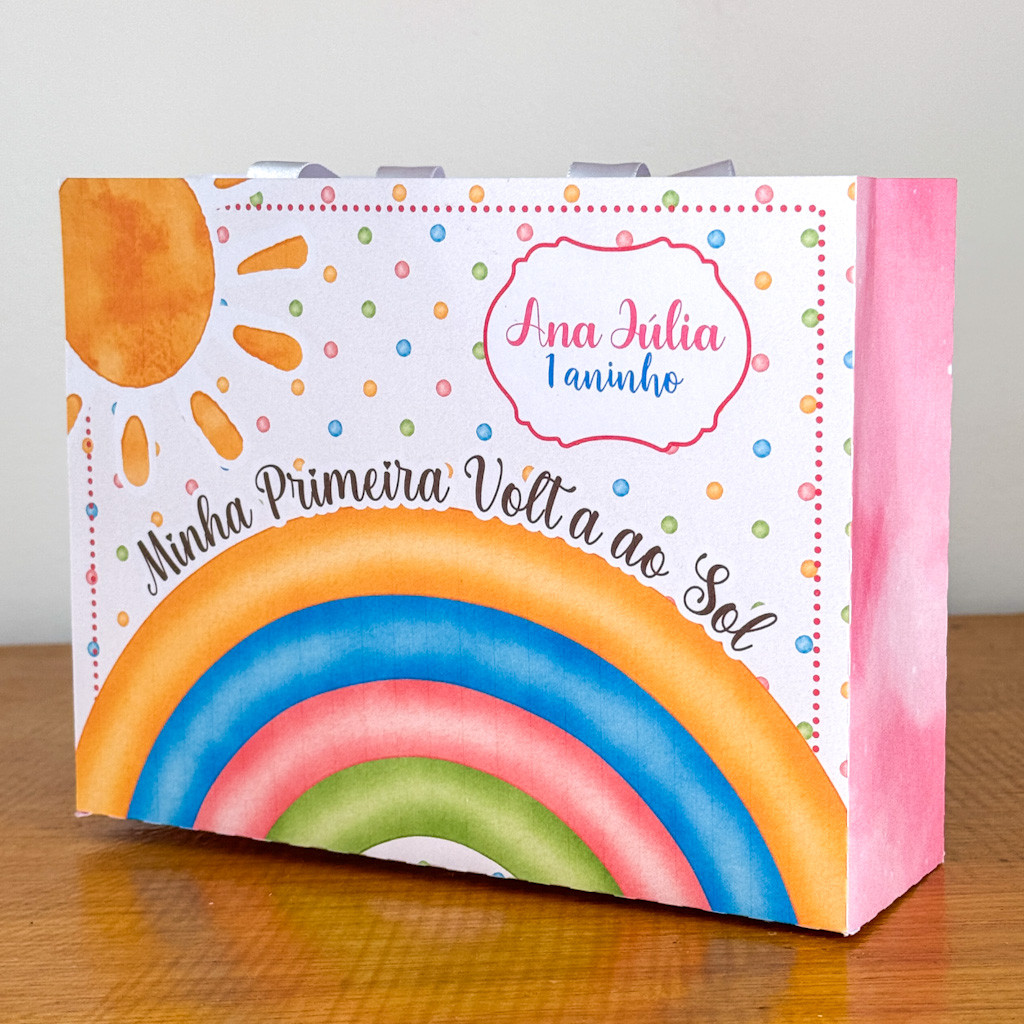 10/15/20/25 Sacolinhas Personalizadas Festa PRIMEIRA VOLTA AO SOL MENINA Pegue e Monte (19x15x6cm)