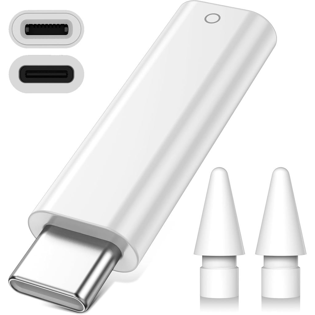 Adaptador USB C para Apple Pencil + 2 Pontas para Apple Pencil de 1ª Geração, Ad