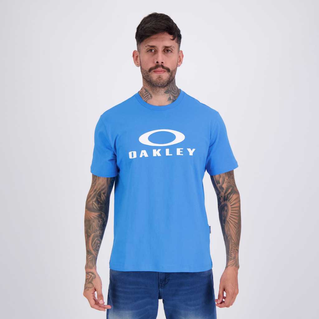 Camiseta Oakley O Bark SS Logo Azul Claro e Branca