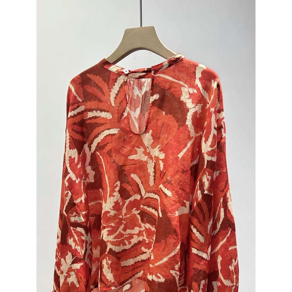 Golpe de produtos Niu X!Camisa de linho estampada vermelha feminina primavera verão preguiçoso sensação solta protetor s