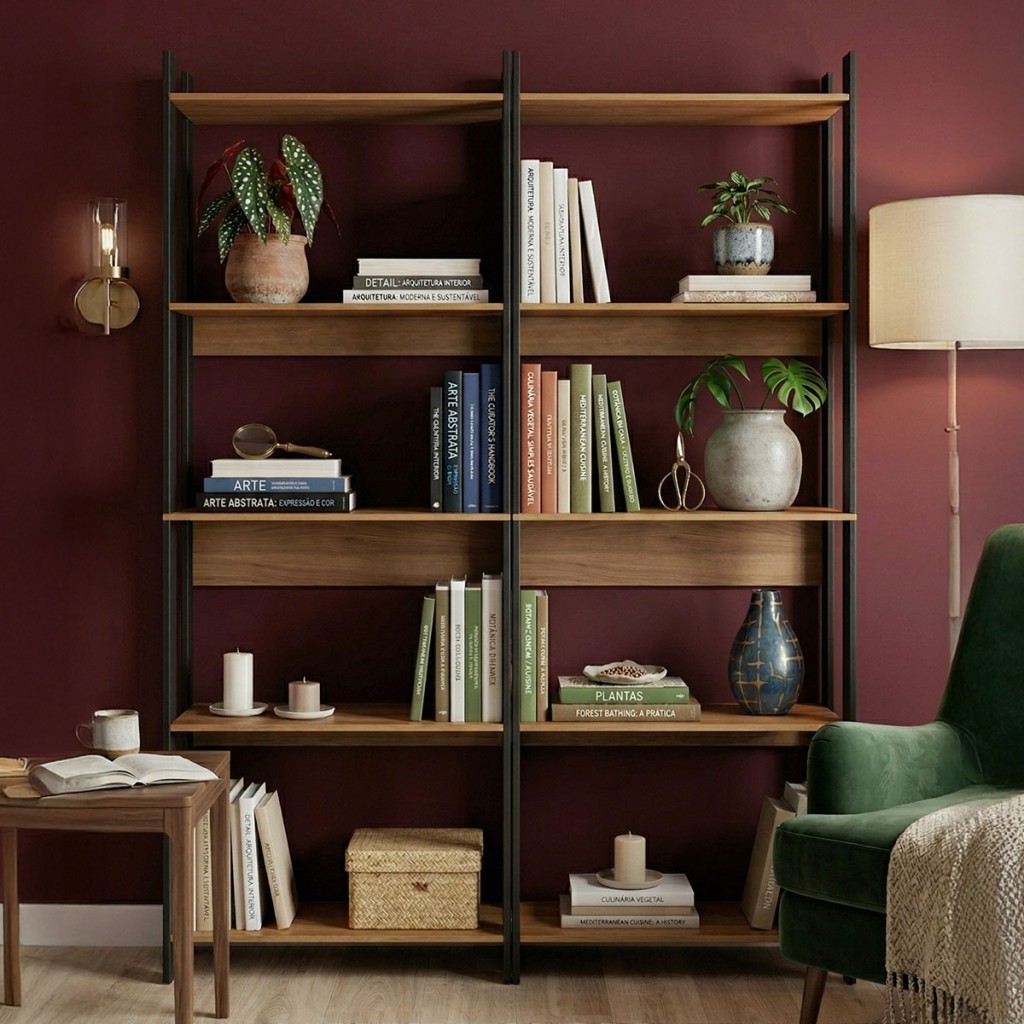 Estante para Livros Nobre 10 Prateleiras Estilo Industrial Freijó/Black - Panorama Móveis