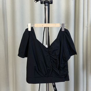 M370 blusa feminina de seda amoreira retrô plissada Design nicho camisa curta com decote em V mangas bufantes