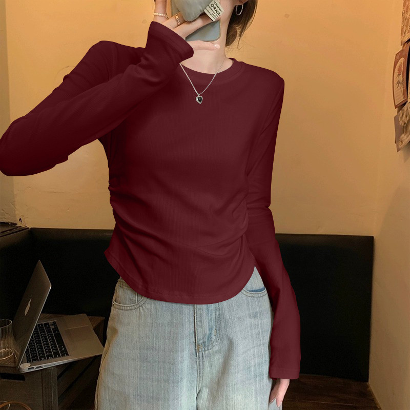 Camiseta feminina de manga comprida com rosca 2025 novo estilo primavera outono estilo ocidental nicho Irregular usar ci