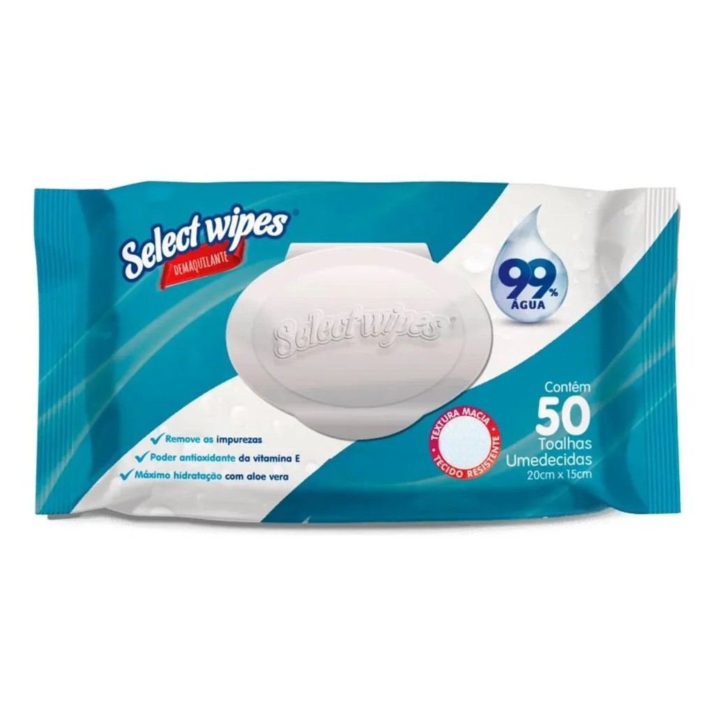 Lenços Umedecidos Select Wipes Demaquilante Com 50un