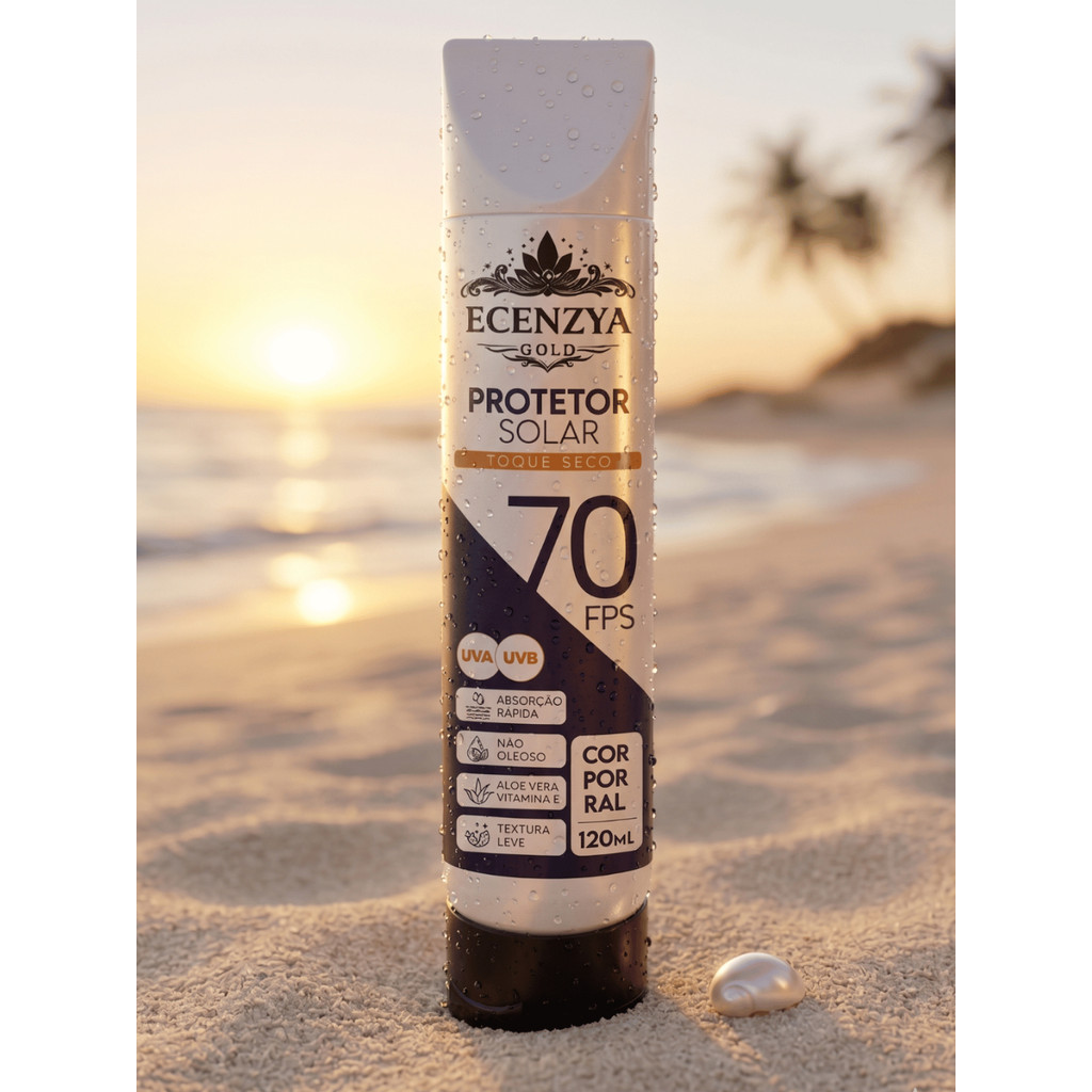 Protetor Solar FPS 70 Ecenzya GOLD 150ml Toque Seco Imediato Sem Oleosidade Uso Diário UVA UVB — imagem 2 de 2