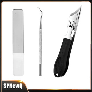 Kit 3 Cortador De Unhas Oblíquo Inox Bico Longo Encravadas C/ Lixa