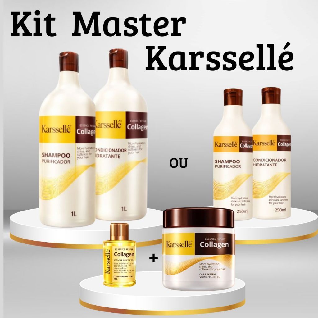 Karssellé Kit Shampoo + Condicionador 250ml OU 1Lt + Máscara 500g + Oleo 7ml KRS