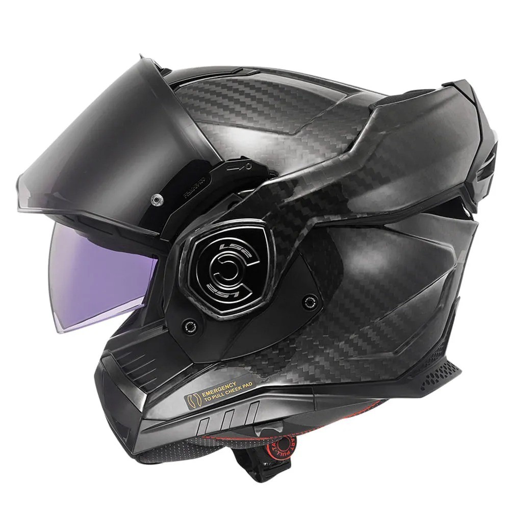 Capacete LS2 Advant X FF901 Carbon Solid Preto Brilhante Escamoteavel Articulado Robocop Fibra de Carbono