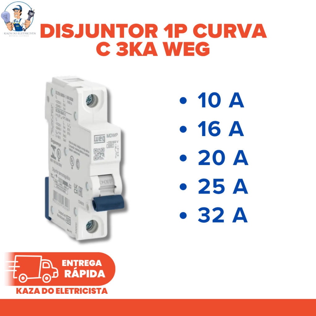 Disjuntor Monopolar 1P Curva C 3kA WEG 10A 16A 20A 25A 32A