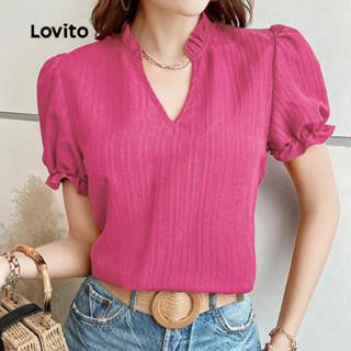 Lovito Blusa elegante com babados primavera/verão blusa rosa para mulheres L176LD058 em Oferta na Shopee