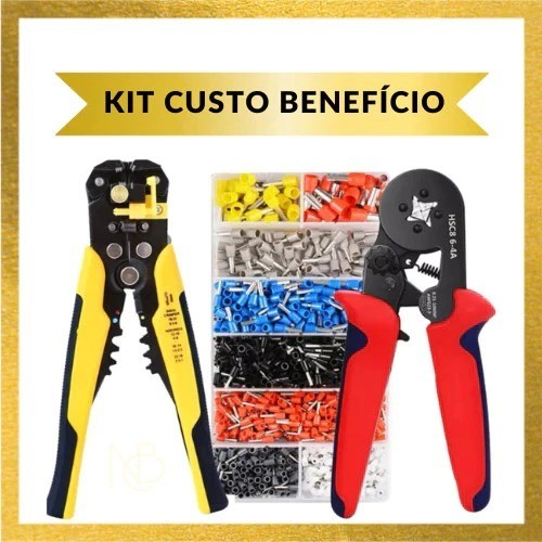 Alicate Crimpar Cripador + 1200 Terminais Ilhos + Alicate Descascador Decapador 0,25 Até 10mm²
