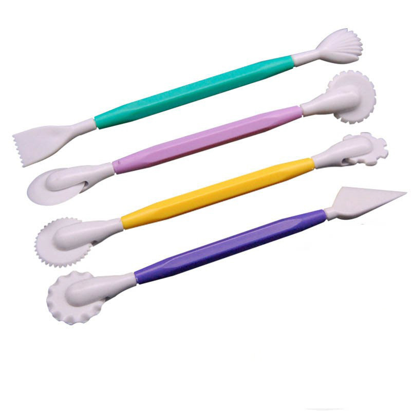 Conjunto de 4 peças de escultura de bolo Fondant conjunto de faca de rolo corte de doces flor marca modelagem ferramenta