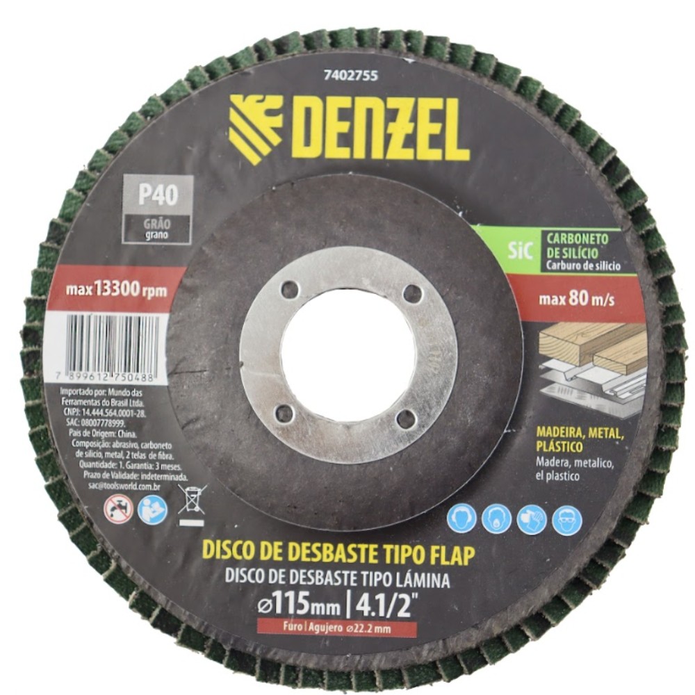 Disco Flap Desbaste Denzel Grão 40 115x22,2mm 1 Peça