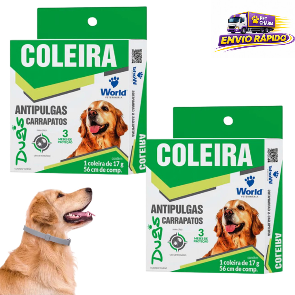 Kit 2 Coleira Dug’s 17g 56cm AntiPulgas e Carrapatos