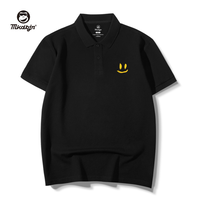Smiley impressão Street Wear estilo verão plus size camisa polo masculina manga curta t camisa lapela vestido de verão m