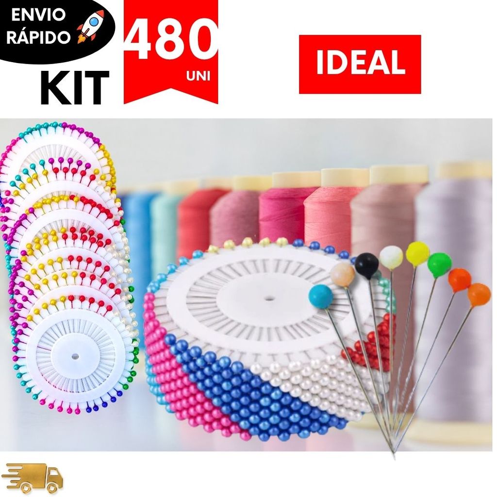 Kit Utilidades Alfinetes Cabeça Colorida Costura Artesanato Com Estojo Organizador Patchwork Multiuso Linha Premium