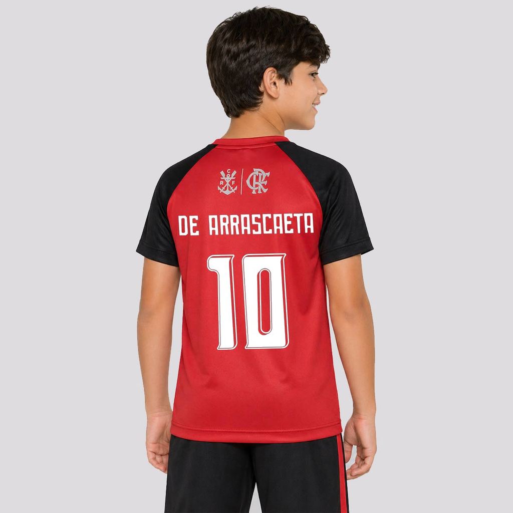 Camisa Flamengo Principia Juvenil Preta e Vermelha 10 De Arrascaeta