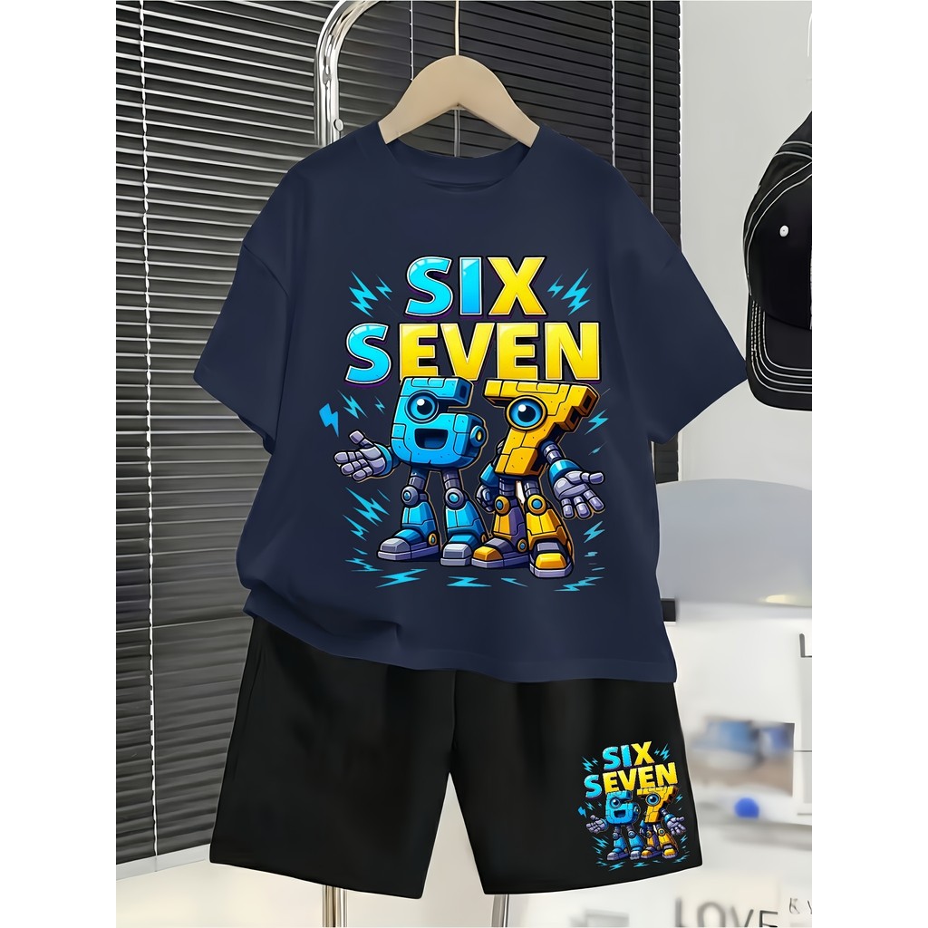 Conjunto Infantil Menino Camiseta+ Bermuda Estampa Viral Six Seven Kito Roupa menino 2 Peças Promoção Trend SIXSEVEN