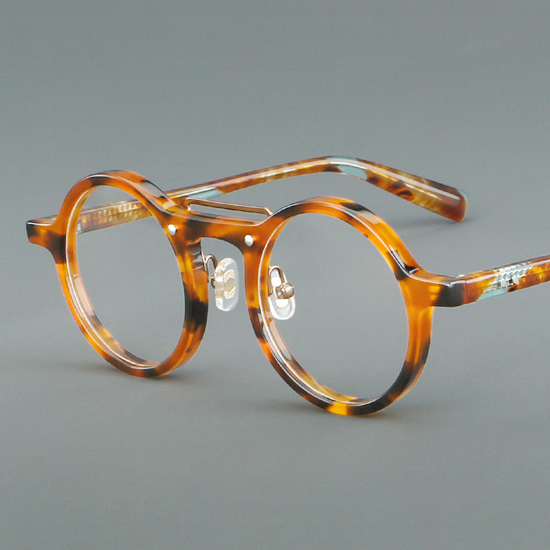 Moda Impressão Redonda Óculos Quadro Feminino Retro Verde Preto Transparente Cor Misturada De Acetato Óptico