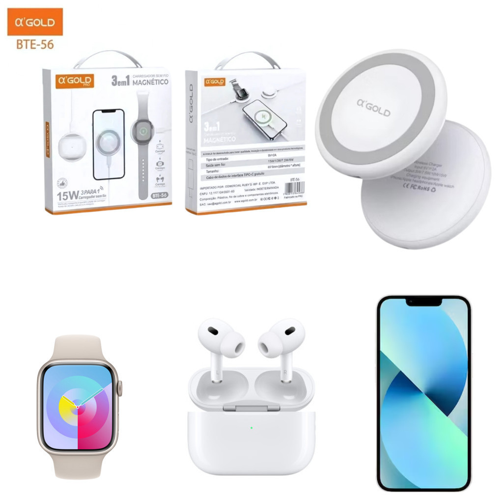 carregador magsafe magnético 3 em 1 15w para fone de ouvido celular iphone apple
