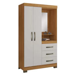 Guarda-Roupa Denali Para Quarto Solteiro 2 Portas 3 Gavetas Espelho Freijó com Off White MoveisAqui