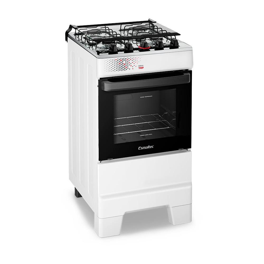 Fogão de Mesa Esmaltec Ideal Top 4 Bocas Bivolt Branco com Mesa Inox Acendimento Automático