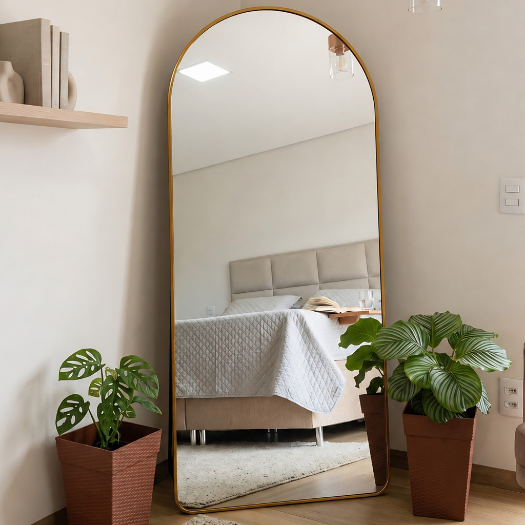 Espelho Lopazzi Temperado Corpo Inteiro 170x70cm Base Reta Grande Com Moldura Para Quarto Sala Casamento Provador Hall