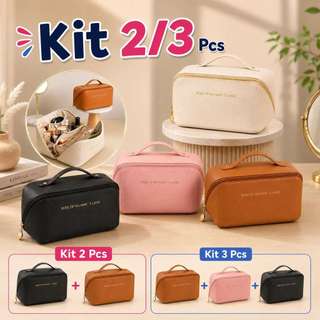KIT Bolsa Necessaire Feminino Cosmético De Couro PU De Grande Capacidade Em Alto Qualidade