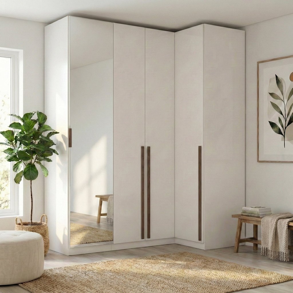 Guarda Roupa Modulado de Canto Reto 4 Portas com Espelho Branco Altezza Trend Branco