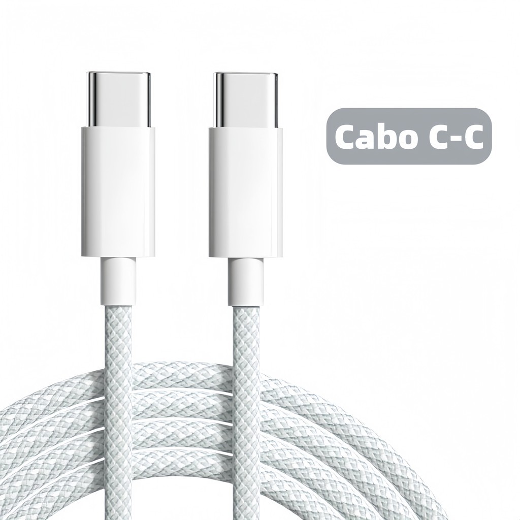 Cabo Tipo C PD 60W Original Trançado, Carregamento Rápido Compatível com iPhone 15 e 16