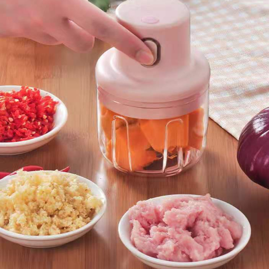 Mini Processador Triturador Sem Fio Elétrico Bivolt 250ML De Alimentos Portátil 3 lâminas