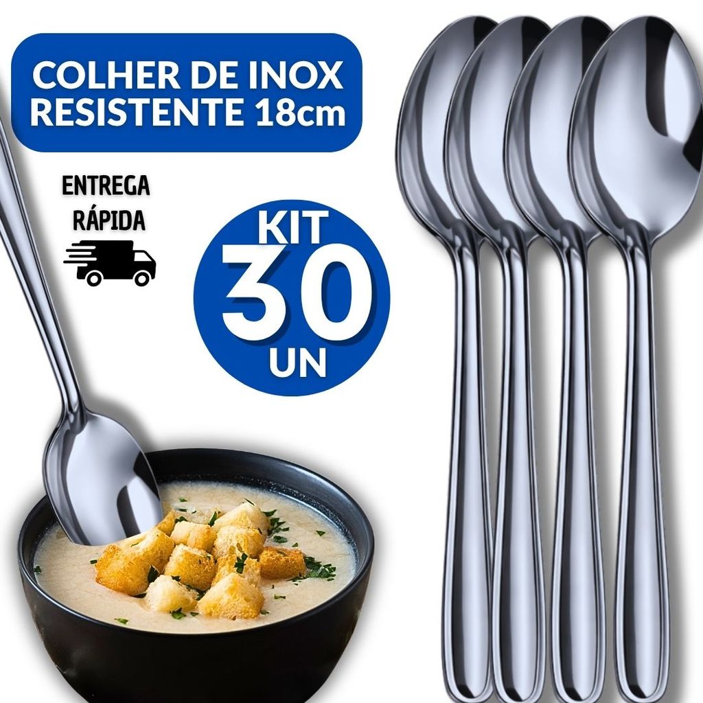 Kit 30 Peças Colher Mesa Elegante Aço Inox Casa Restaurante Churrascaria Pizzaria Lanchonete Buffet Utilidades