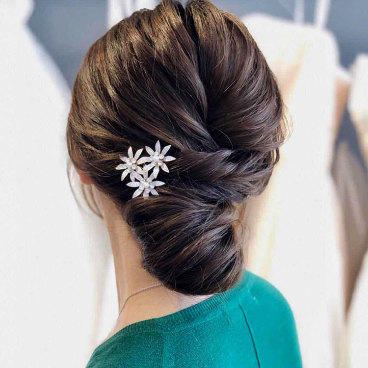 Acessórios de cabelo de noiva trançado enfeite de cabelo strass flor pequeno grampo de cabelo em forma de u grampo de ca