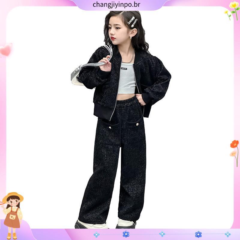 2 Pçs Crianças Meninas Conjuntos De Roupas 2024 Outono Elegante Princesa Estilo Coreano Para Menina Manga Longa Jaqueta