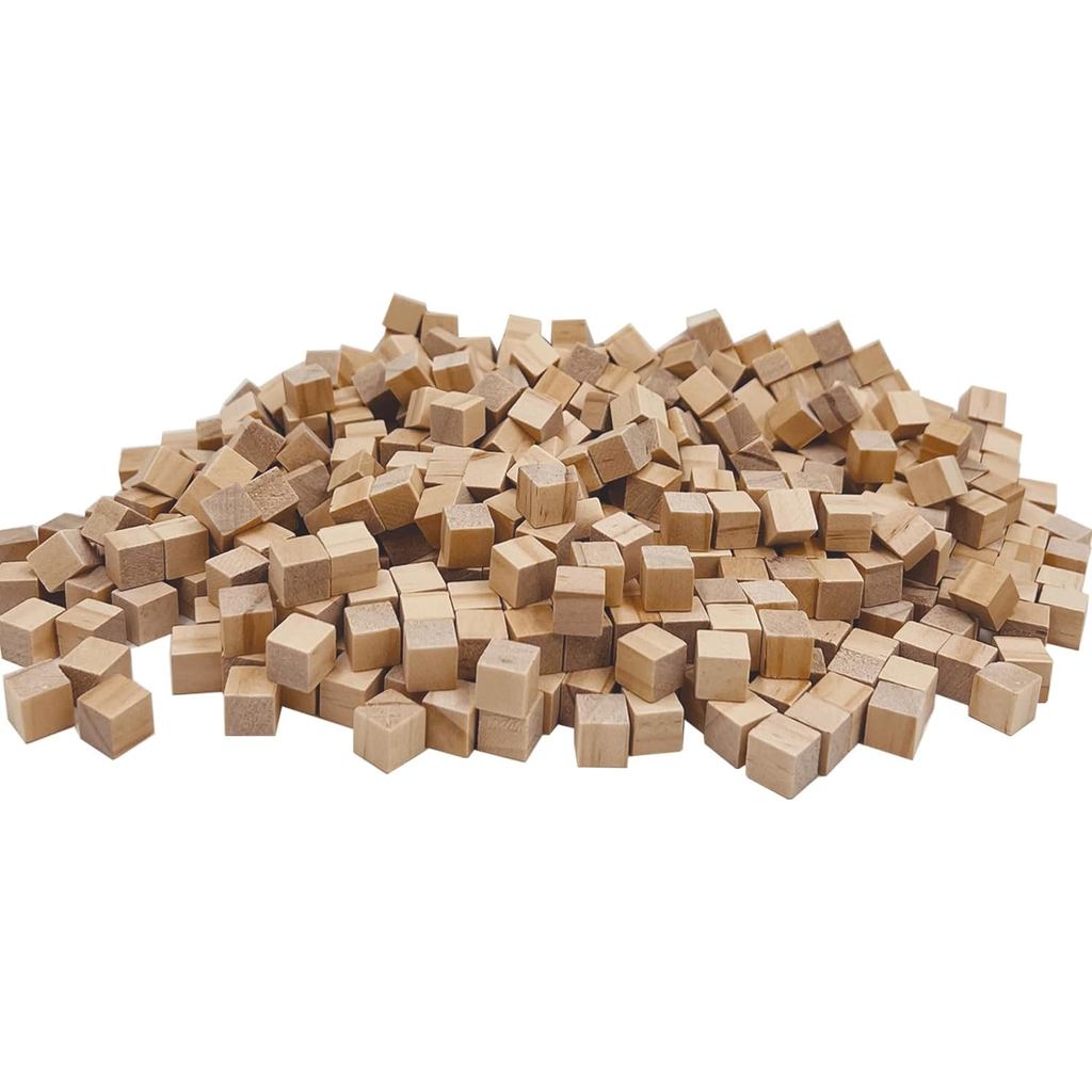 Blocos de Madeira para Artesanato, Cubos de Madeira de 1cm, Pacote com 500 Blocos de Madeira Não Acabados, Pequenos Bloc