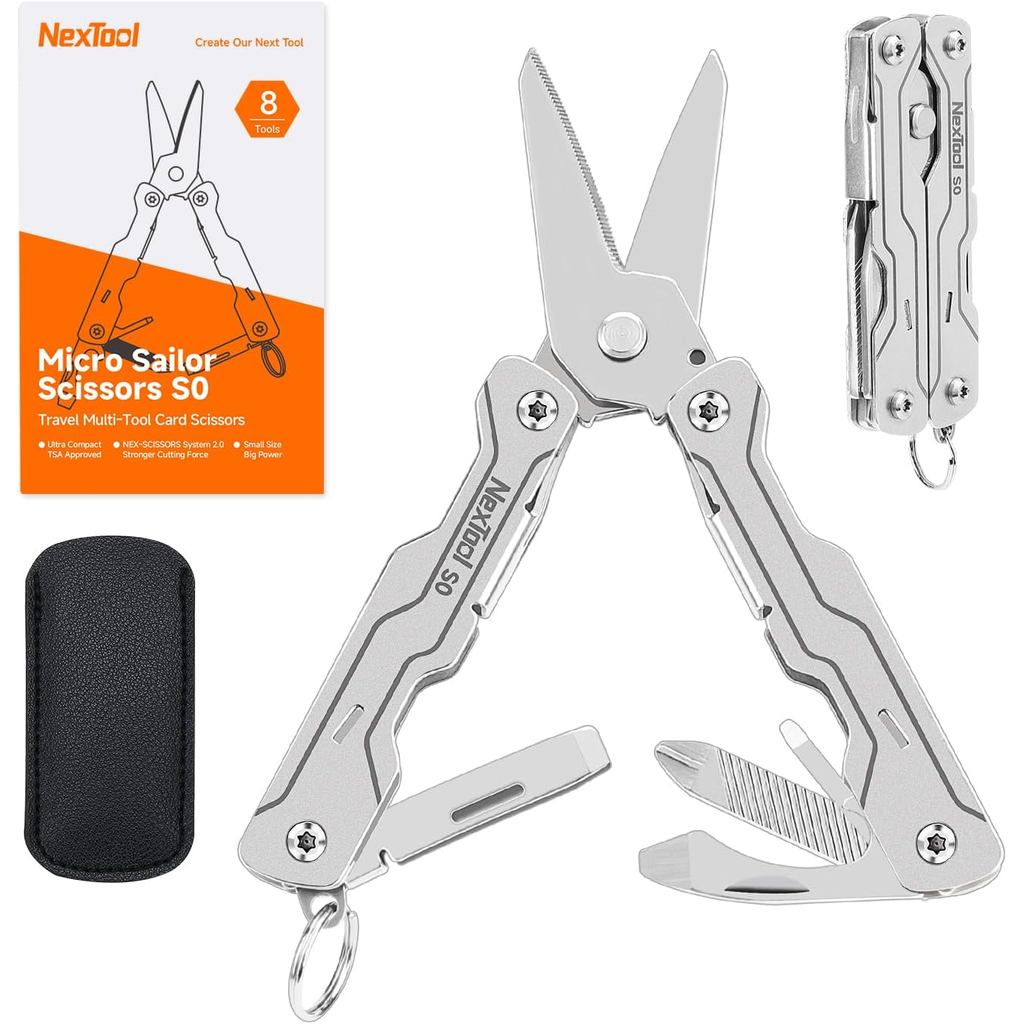 Tesoura NexTool Micro Sailor S0, Mini Multiferramenta de Chaveiro com Tesoura Serrilhada, Ferramenta EDC Leve 8 em 1 par