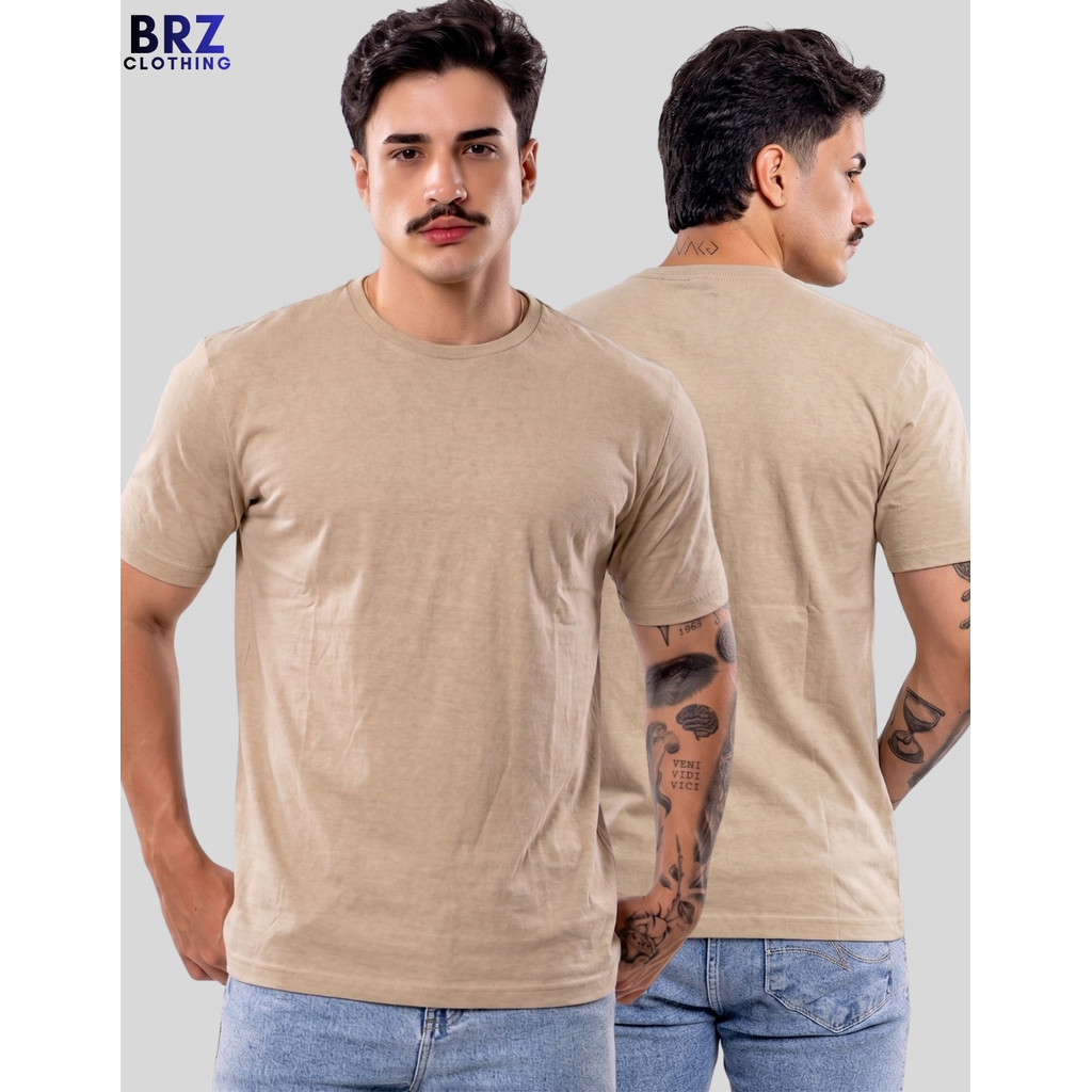 Camiseta lisa masculina algodão premium modelagem slim fit justa gola careca manga curta costura alta qualidade