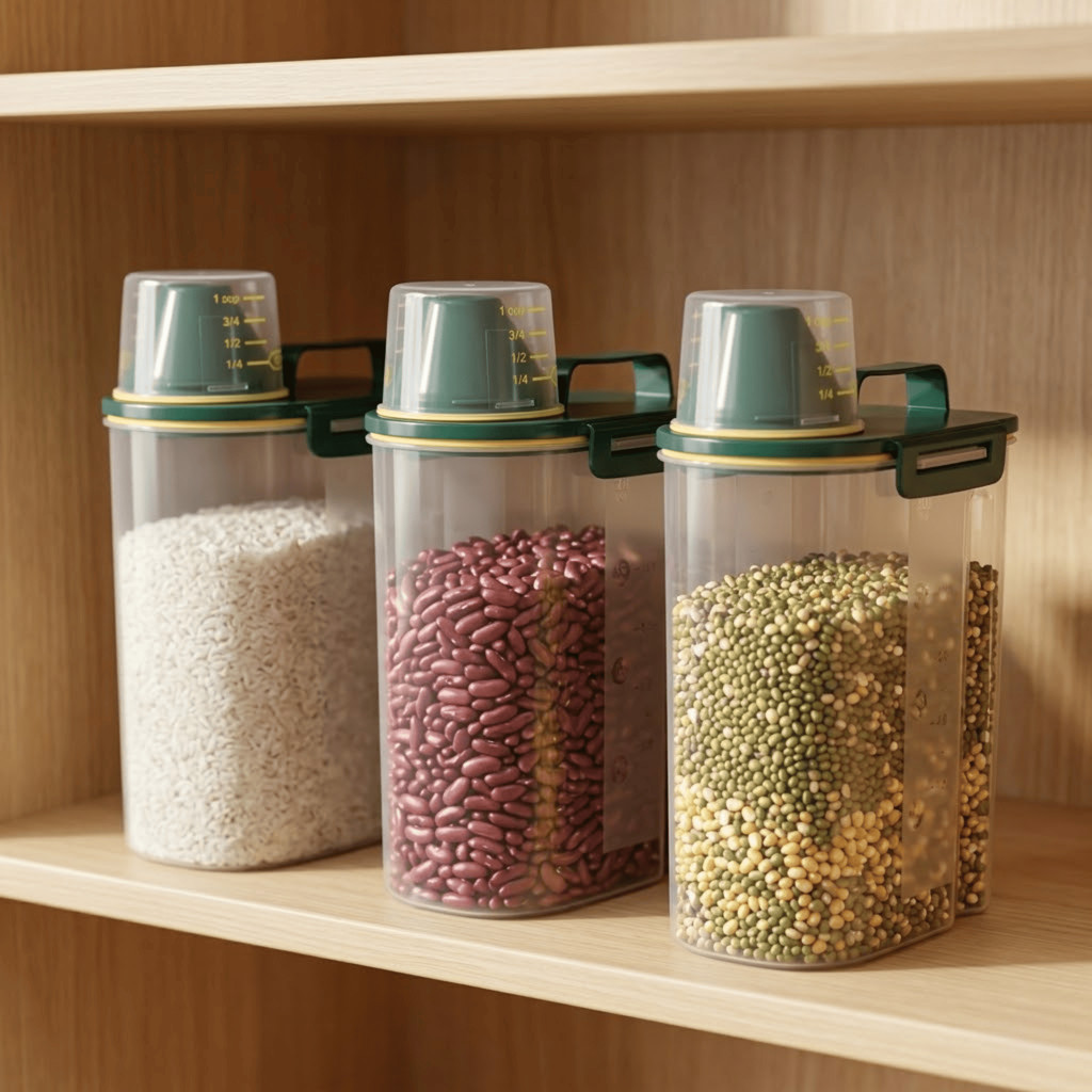 Pote Hermético 2L Kit 3 com Medidor Tampa Trava Porta Grãos Alimentos Lavanderia BPA Free CHEF D