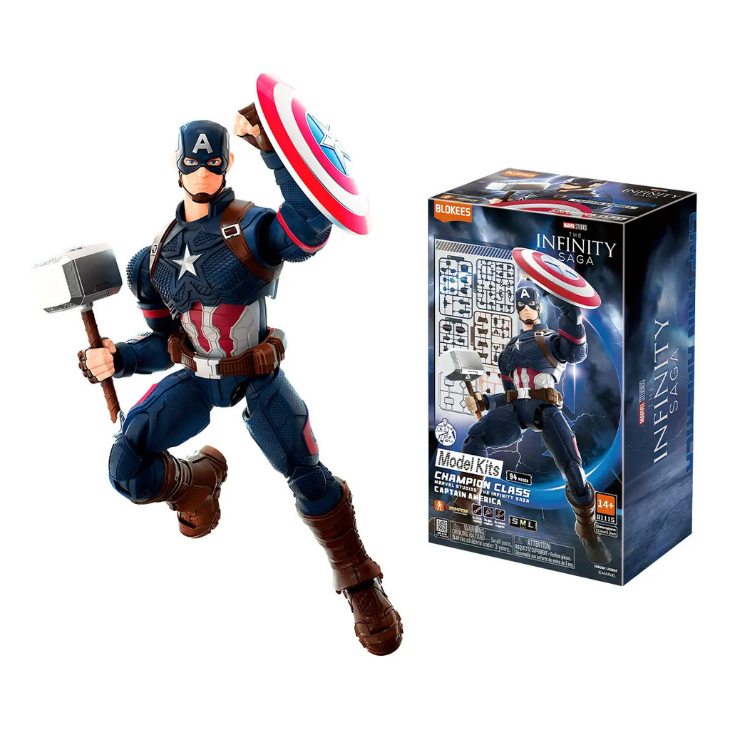 Boneco Blokees Marvel Captain America Infinity Saga Champion Colecionável