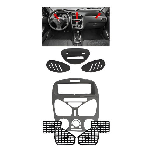 Kit Moldura Central Difusor Tampão Palio 2004 A 2012 C/ar