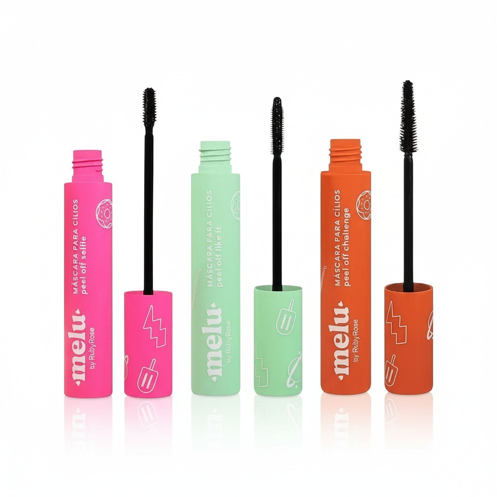 Kit 3 Mascaras Cilios Peel Off Melu Ruby Rose Rimel Preto Longa Duração