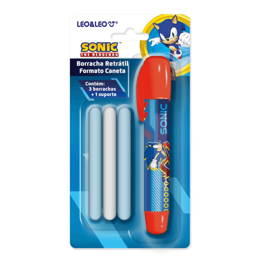 Borracha Retrátil Formato Caneta Sonic Blister C/1 Suporte e 3 Borrachas Leo&Leo Leonora - 10194