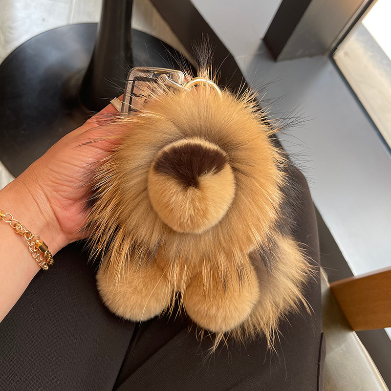 Rex pele de coelho pequeno leão saco pingente pele de guaxinim leão Simba ornamentos bonito boneca de pelúcia carro chav