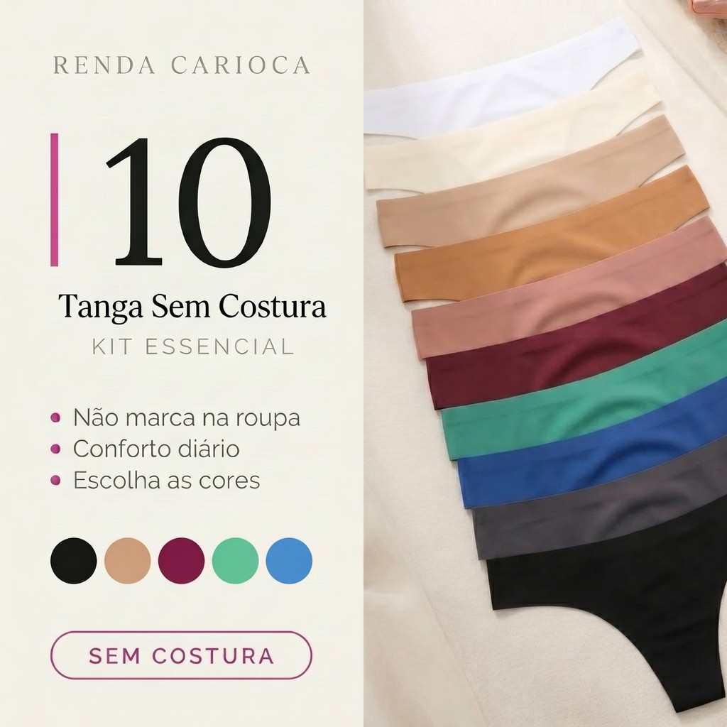 Kit 10 Calcinha Sem Costura Tanga Feminina Corte a Laser Lingerie Conforto
