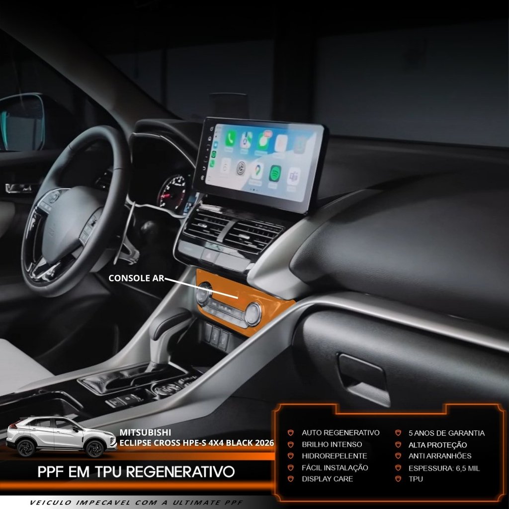 Película PPF Proteção Kit Console Ar Mitsubishi Eclipse Cross HPE-S Black 4x4 2026 Transparente TPU Anti Risco