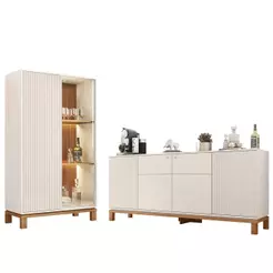 Buffet Aparador e Cristaleira com LED Lucca Off White/Freijó C01 - Mpozenato