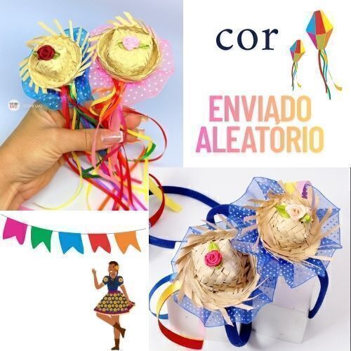 Tiara Festa Junina com Mini Chapéu de Palha com Chapéuzinho fitinhas Laço Arquinho de Cabelo / Festas Fantasia